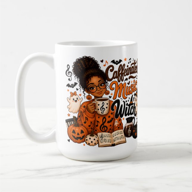 Kaffepåverkad Musik Häxa Halloween Kaffe Mugg Pres (Vänster)