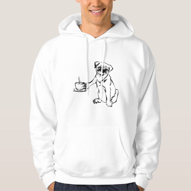Kaffepug, svart- och vitkruka hoodie (Framsida)