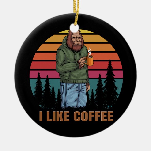 kafferetro för bigfoot-avslappning julgransprydnad keramik (Framsidan)