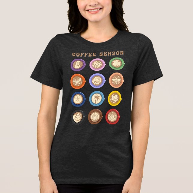 Kaffesäsong, månatlig lattekonst t shirt (Framsida)