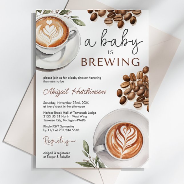 Kaffesbabyskor - en Baby brinner Inbjudningar (Coffee Baby Shower - a Baby is Brewing Gender Neutral Baby Shower Invitation)
