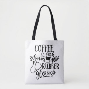 Kaffeservon och gummihandskar av fruktnyttigt när tygkasse