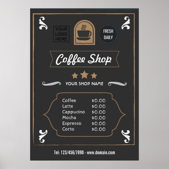 Kaffeshop Retro lägg till logotyp Meny Poster (Framsidan)