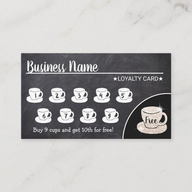 Kaffeshoppare för Rustic Chalkboard-kundlojalitet Lojalitetskort (Framsida)