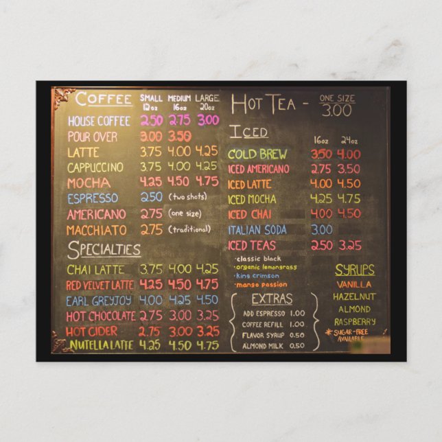 Kaffeshoppmeny - vykort (Framsida)