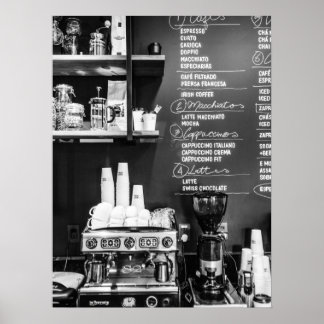 Kaffeshoppscen med Espresso Maskin Poster