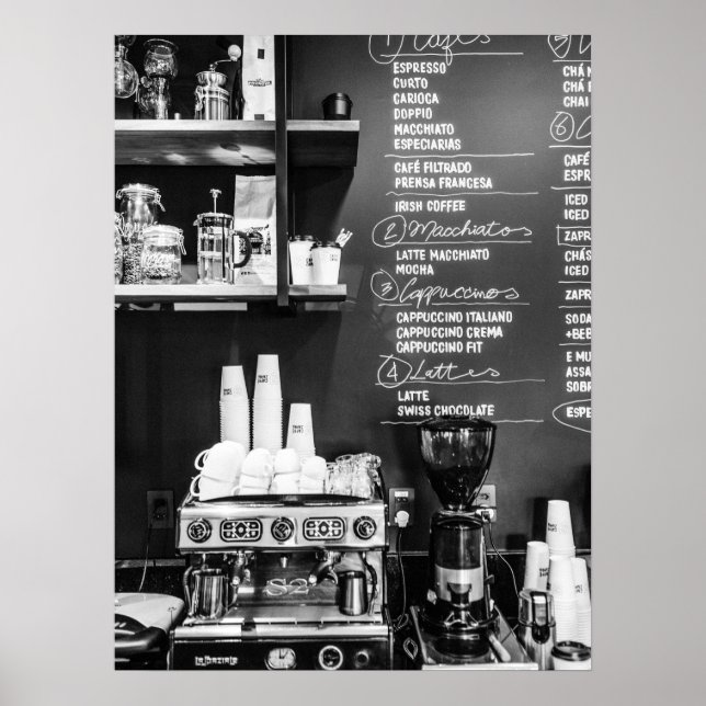 Kaffeshoppscen med Espresso Maskin Poster (Framsidan)