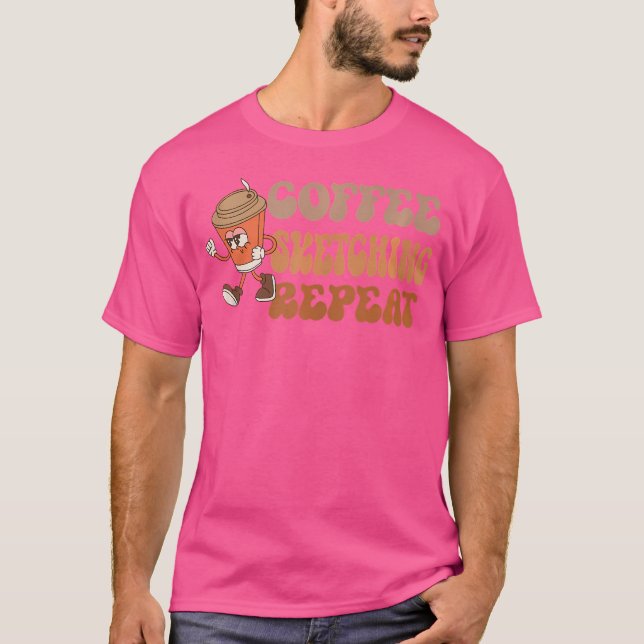 Kaffeskiss Repeat Funny Groovy Coffee Sketch T Shirt (Framsida)