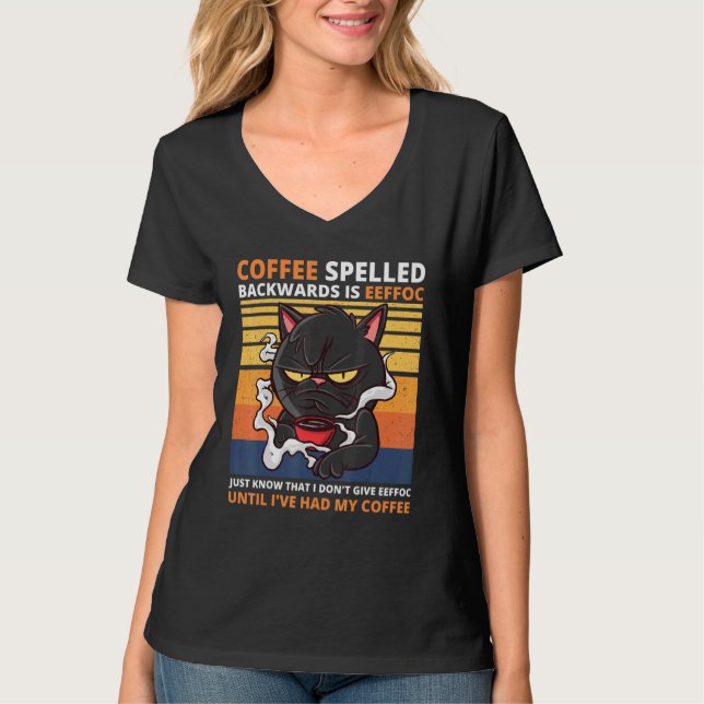 Kaffeskläder bakåt är Eeffoc Black Cat Drink T Shirt (Framsida)