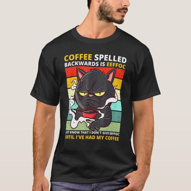 Kaffeskläder bakåt är Eeffoc Black Cat Drink T Shirt (Framsida)