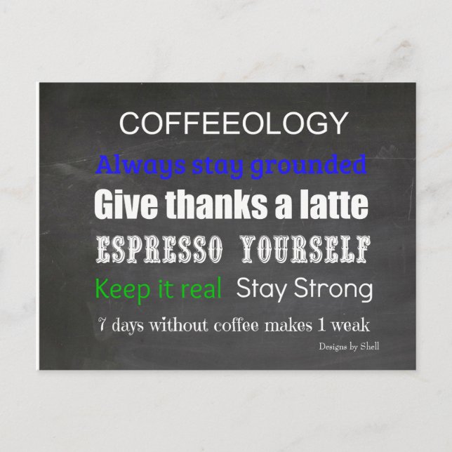 Kaffeskylt Coffeeology Vykort (Framsida)