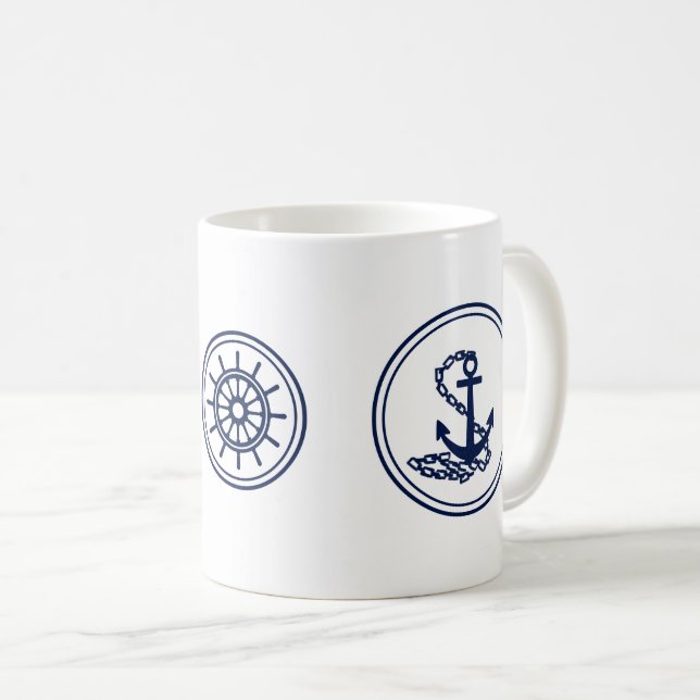 Kaffesmug, blå ankare och fartygets hjul kaffemugg (Framsida höger)