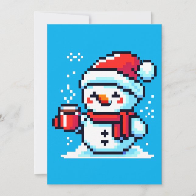 Kaffesnöman - Mysig Pixel Art Juldesign Julkort (Framsida)