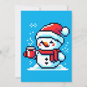 Kaffesnöman - Mysig Pixel Art Juldesign Julkort