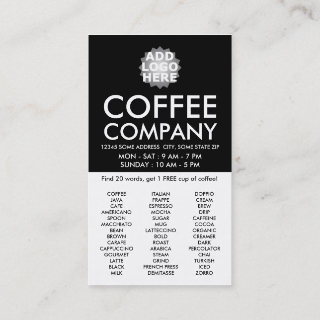 kaffesökning ord GET ONE FREE KOPP Lojalitetskort (Baksida)