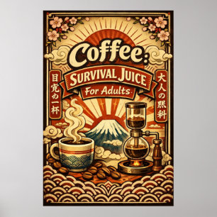 Kaffesöverlevnadsjuice för vuxna Retro Japanska Poster