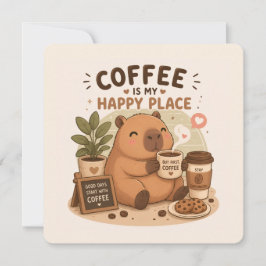 Kaffet Är Min Lyckliga Plats Söt Capybara Kaffe Kä Inbjudningar