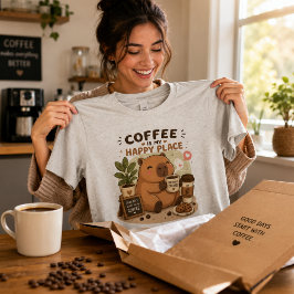 Kaffet Är Min Lyckliga Plats Söt Capybara Kaffe Kä T Shirt