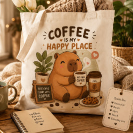 Kaffet Är Min Lyckliga Plats Söt Capybara Kaffe Kä Tygkasse