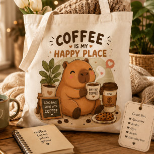 Kaffet Är Min Lyckliga Plats Söt Capybara Kaffe Kä Tygkasse