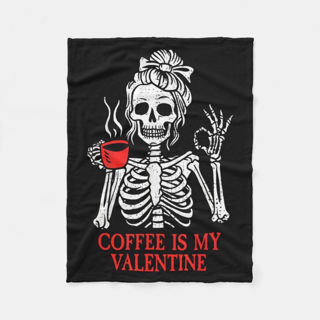 Kaffet Är Min Valentin Skelett  Fleecefilt (Framsidan)