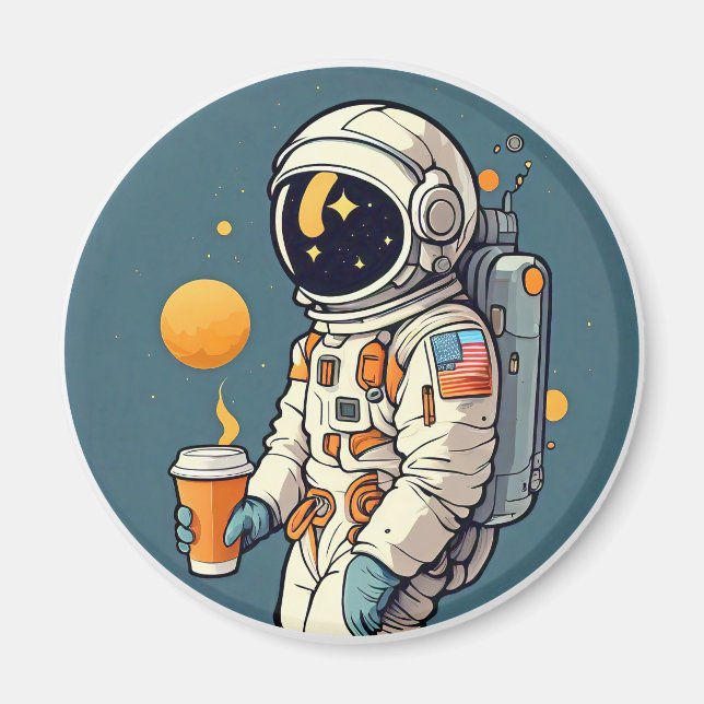 Kaffet är RÄTT FRÅN YTTRE RUMMET astronaut rymdres Magnet (Framsidan)