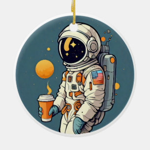 Kaffet är UTANFÖR DENNA VÄRLDEN astronaut rymdreso Julgransprydnad Keramik
