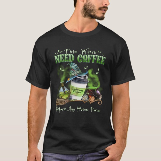 Kaffet behövs innan någon hocus Pocus Hal T Shirt (Framsida)