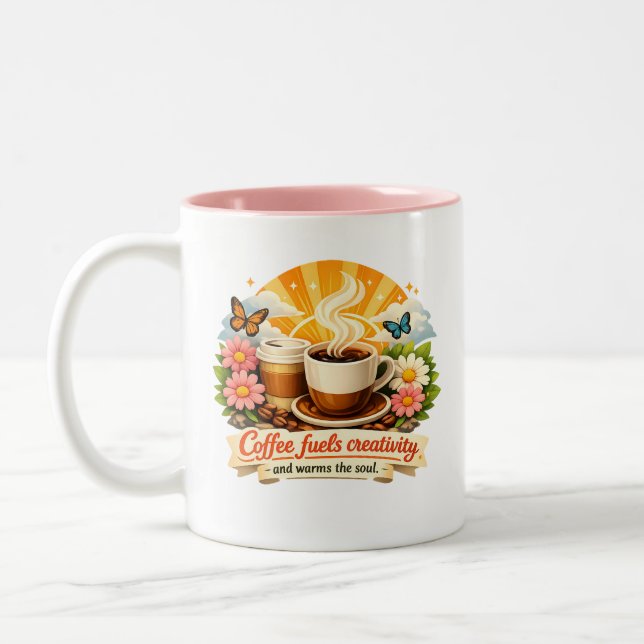 Kaffet Driver Kreativiteten – InspiTwo-Tone Mugg,  Två-Tonad Mugg (Vänster)
