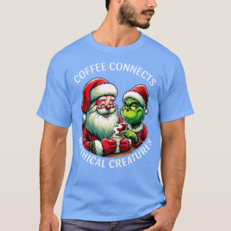 Kaffet förenar mytiska varelser Santa och Grinc T Shirt