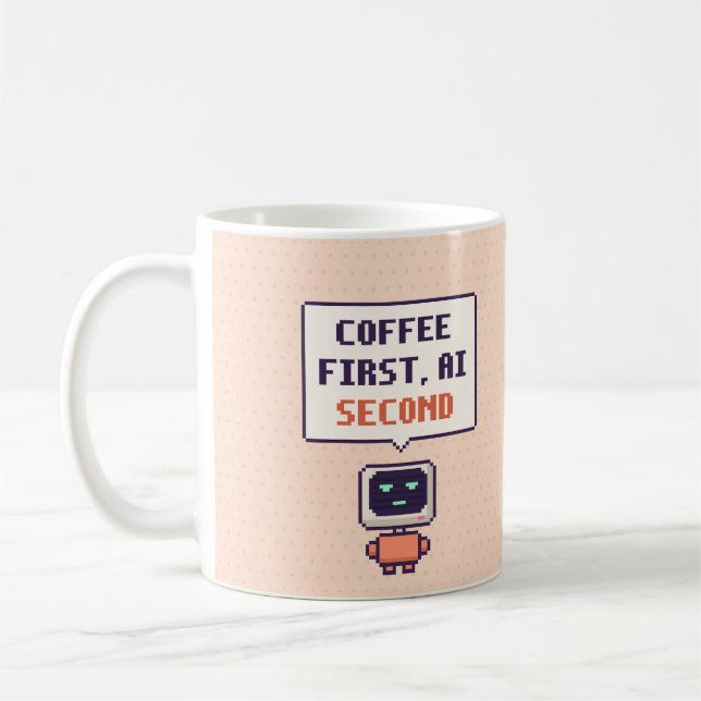 Kaffet först, AI sedan Rolig AI Pixel-mugg Kaffemugg (Vänster)