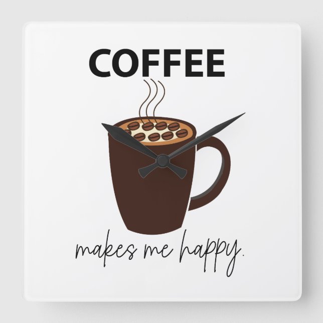 Kaffet gör mig lycklig kaffe  fyrkantig klocka (Framsida)