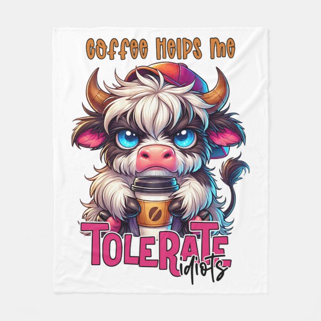 Kaffet Hjälper Mig Tåla Idioter  Fleecefilt (Framsidan)