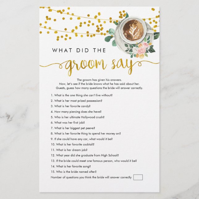 Kaffet Kärlek bryter vad som sägs i Groom-spelet (Framsida)