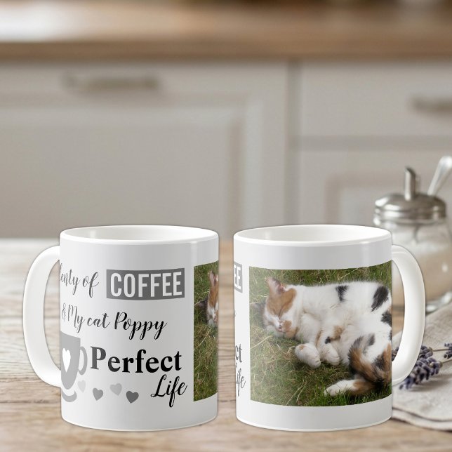 Kaffet och min katt perfekta livet grå grå foto kaffemugg (Skapare uppladdad)