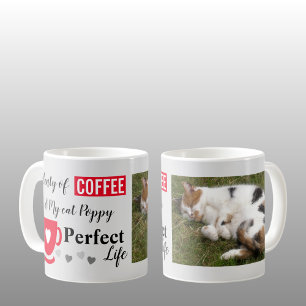 Kaffet och min katt perfekta livet grå röd foto kaffemugg