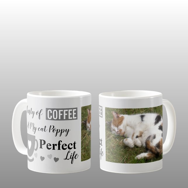 Kaffet och min katt perfekta livet grått grått fot kaffemugg (Skapare uppladdad)