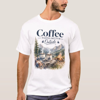 Kaffet smakar bättre utanför bergslägereld t shirt
