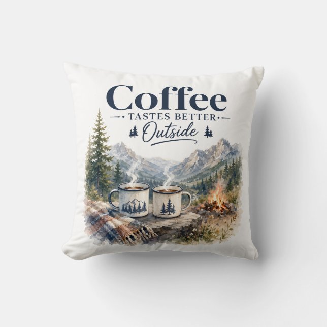 Kaffet smakar bättre utanför bergslägret kudde (Framsida)