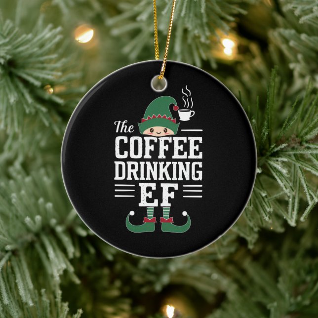 Kaffet som dricker Elf-familjen matchar jul Julgransprydnad Keramik (Träd)