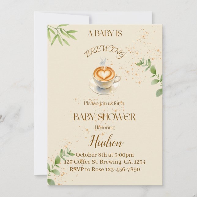 Kaffetema baby shower inbjudan (Framsida)