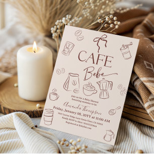 Kaffetema Beige Båge Kafé Bebe Babyfirande Inbjudningar