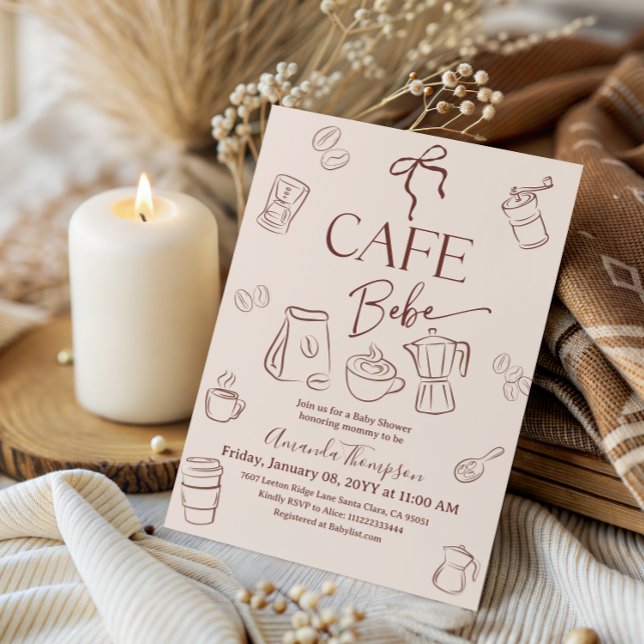 Kaffetema Beige Båge Kafé Bebe Babyfirande Inbjudningar (Skapare uppladdad)