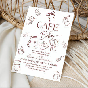 Kaffetema Bow Cafe Bebe Brewing Baby Shower Inbjudningar
