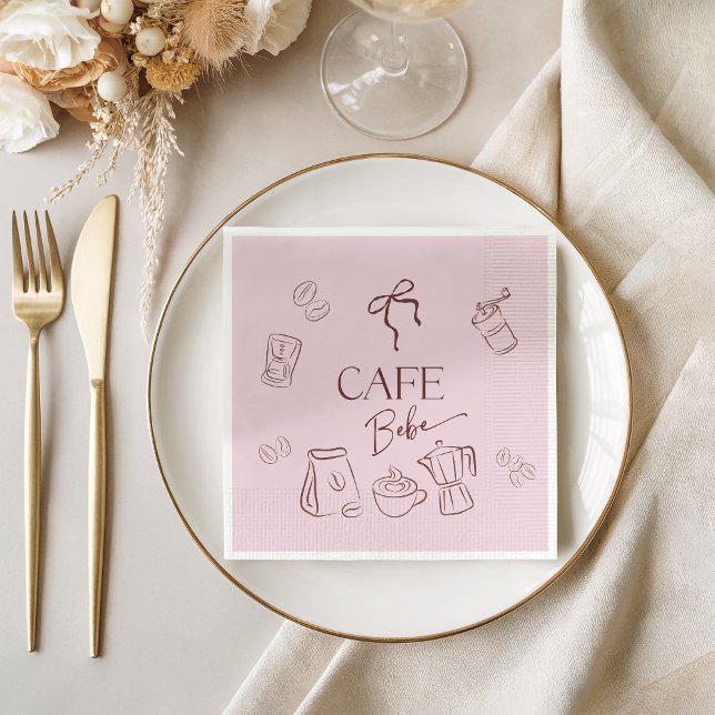 Kaffetema Rosa Bow Cafe Bebe Flick Baby Shower Pappersservett (Skapare uppladdad)