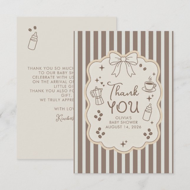 Kaffetematisk Whimsical Baby Shower Tack Kort (Fram/baksida)