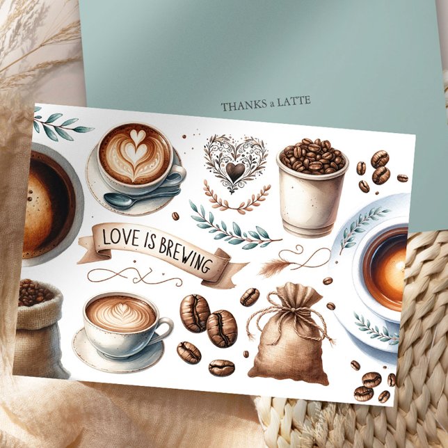 Kaffetematiska Tacksamhetskort, Tack så Mycket (wedding thank you cards wedding and bridal shower love is brewing coffee theme by Do Tell A Belle)