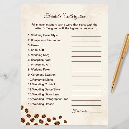 Kaffetematiskt bröllaksspel Scattergories Anteckningskort