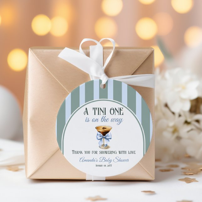 Kaffeteme Espresso Martini Blue Bow Baby Shower Gåvor Etiketter (Skapare uppladdad)