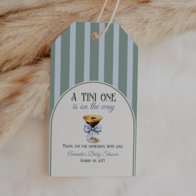 Kaffeteme Espresso Martini Blue Bow Baby Shower Presentetikett (Skapare uppladdad)